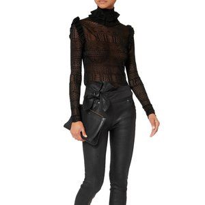 Ronny Kobo Maeve Black Ruffled Turtleneck